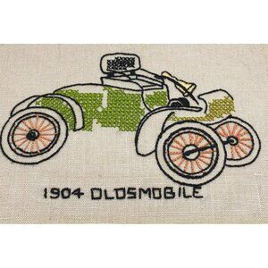 Antique Automobile Cross Stitch 1904 Oldsmobile Embroidery Linen Complete